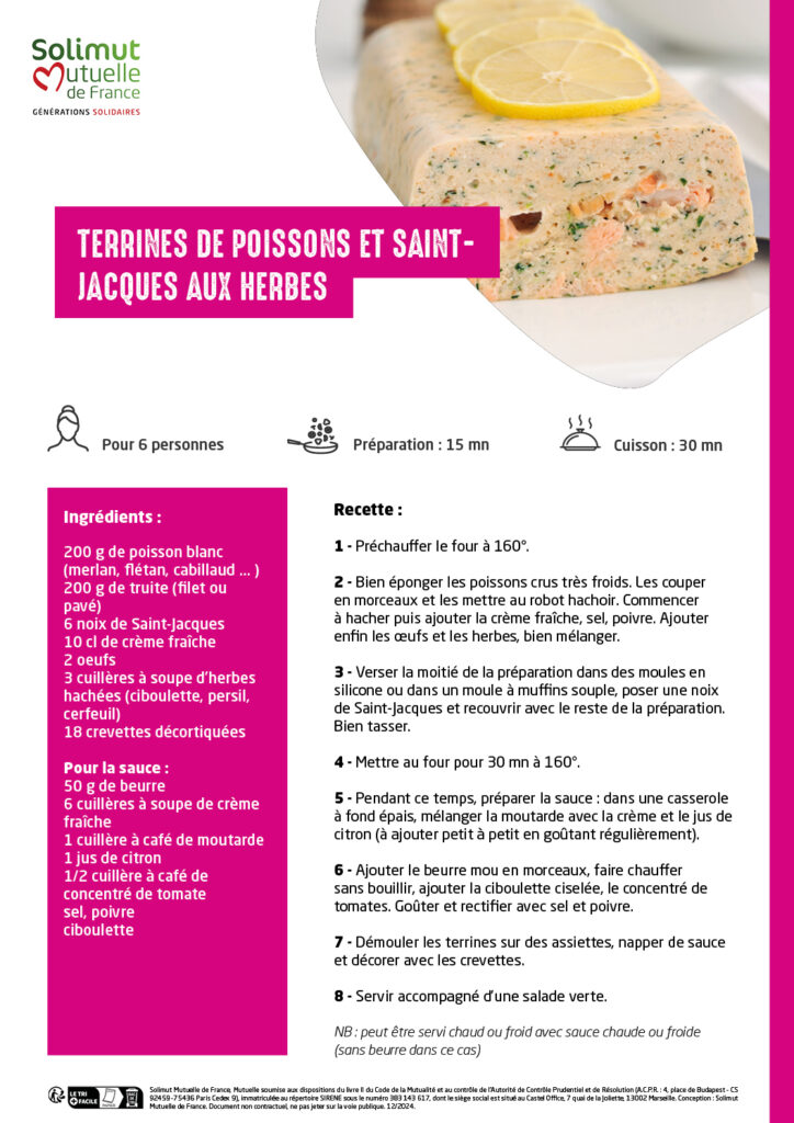 Menu terrine de poissons et St Jacques